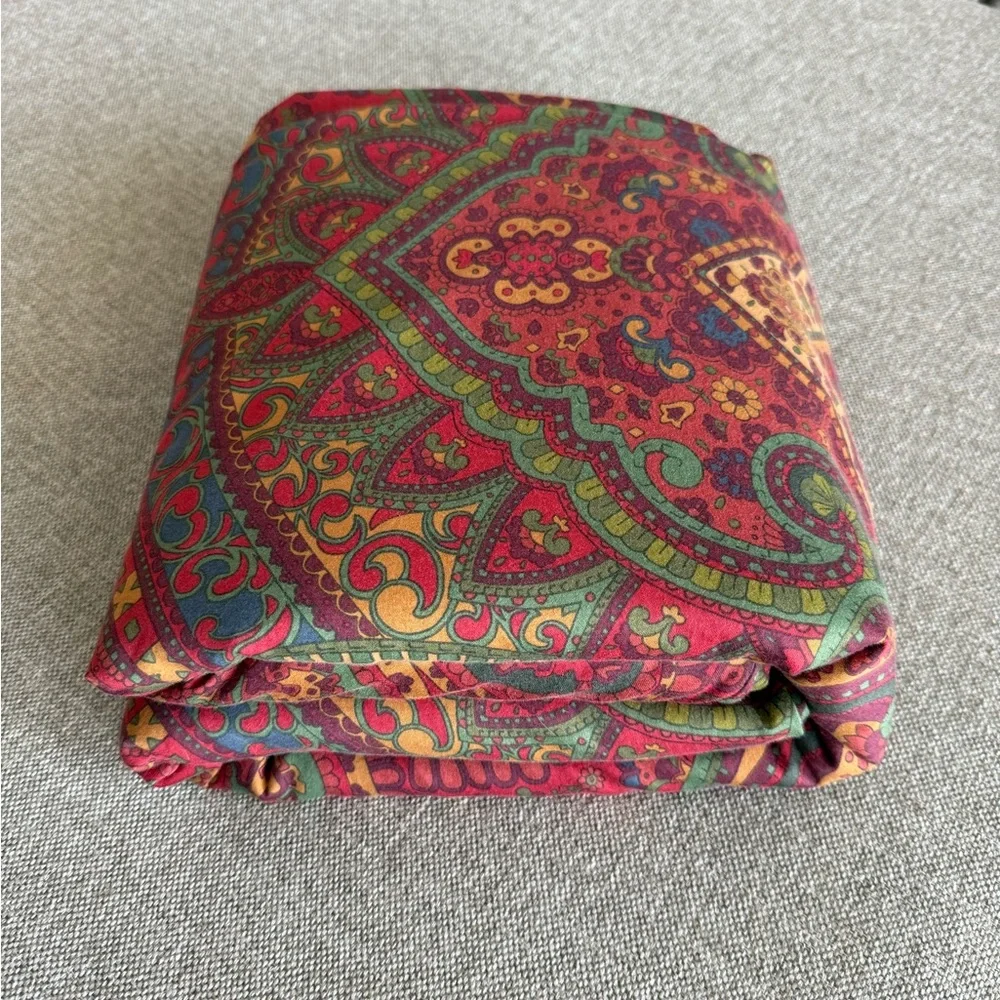 Pottery Barn Red Green Gold Paisley Cotton Sateen Full/Queen Duvet Cover